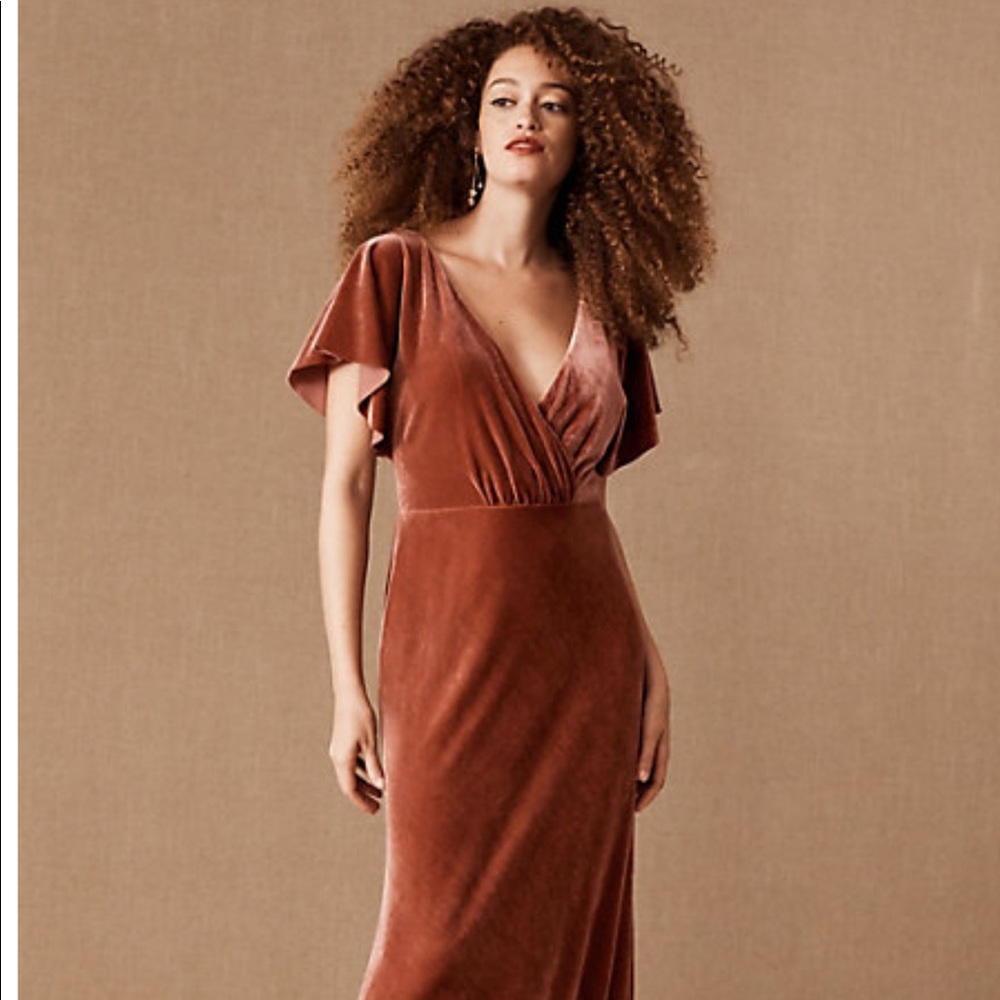 Gorgeous velvet BHLDN Jenny Yoo bridesmaid dress